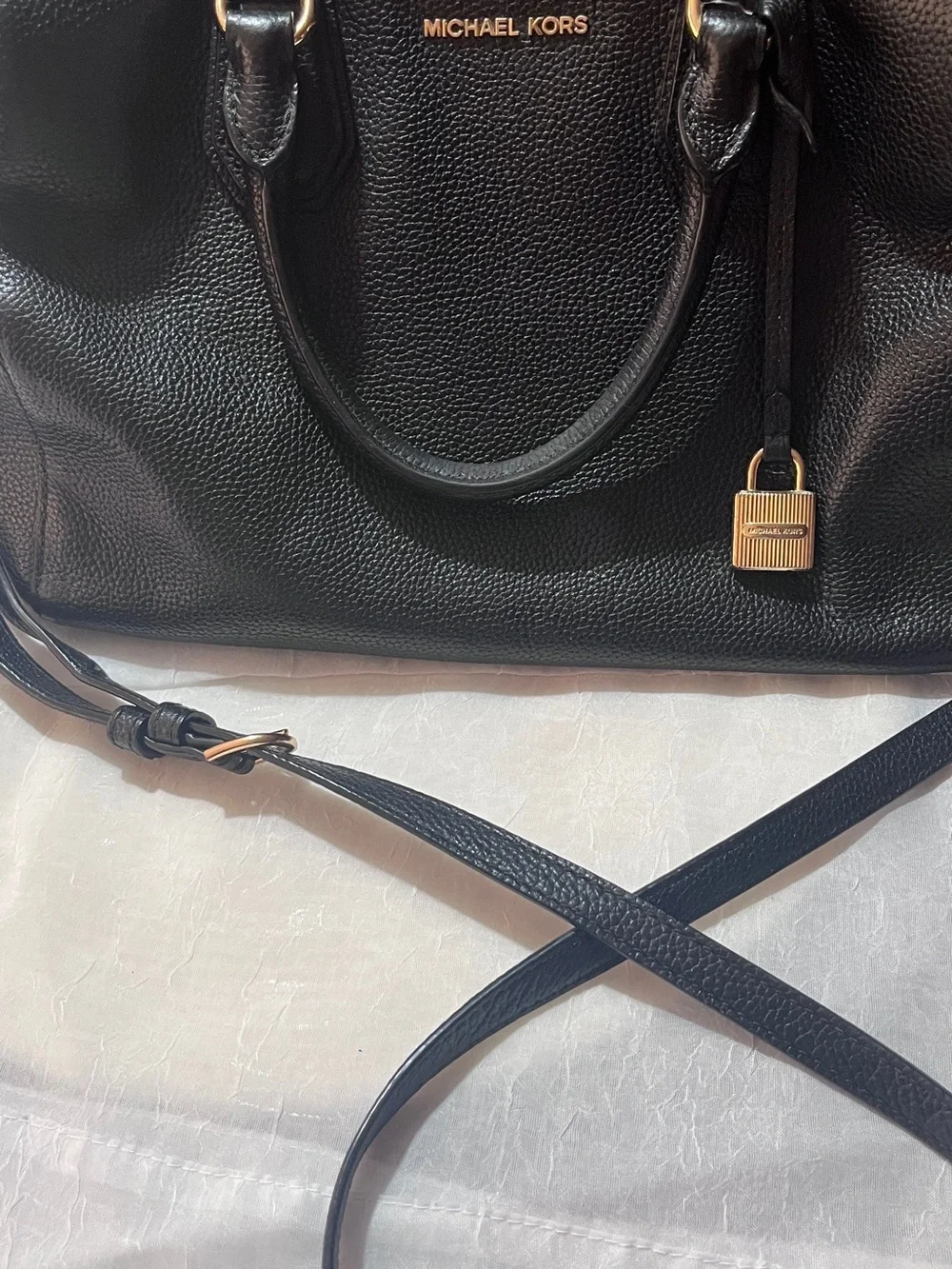 MICHAEL KORS Black Leather Satchel with Gold Hardware